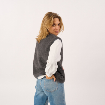 Preview: BillyBelt Teddy-Weste "Sherpa-Grau-Anthrazit"