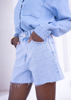Jeansshort mit Strasssteinen "Blau"