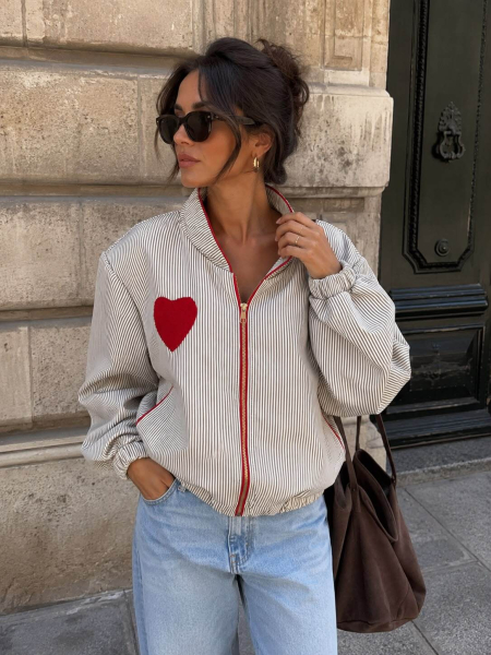 Bomberjacke grau gestreift mit Herz Patches