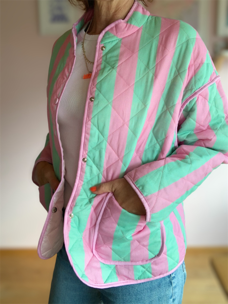 Steppjacke Streifen Mint/Rosa