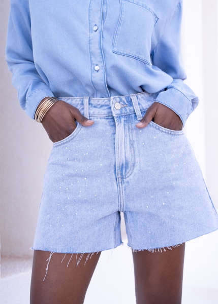 Jeansshort mit Strasssteinen "Blau"